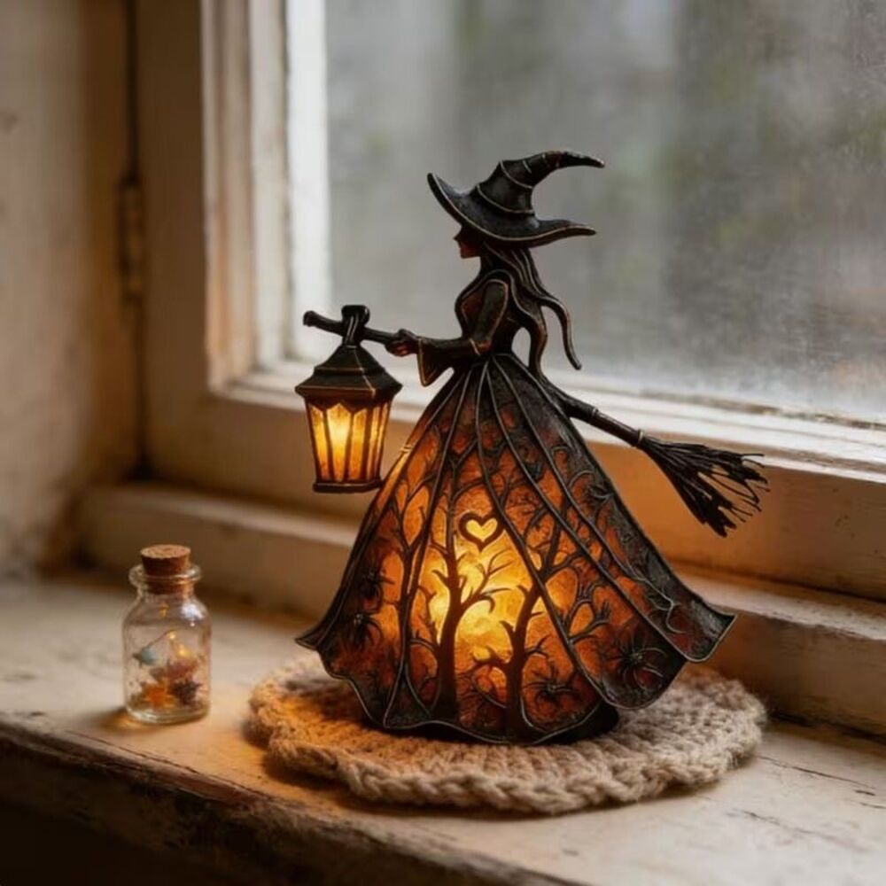 Halloween Witch Lamp Resin Handicrafts Decor Table Centerpiece For Home NWT